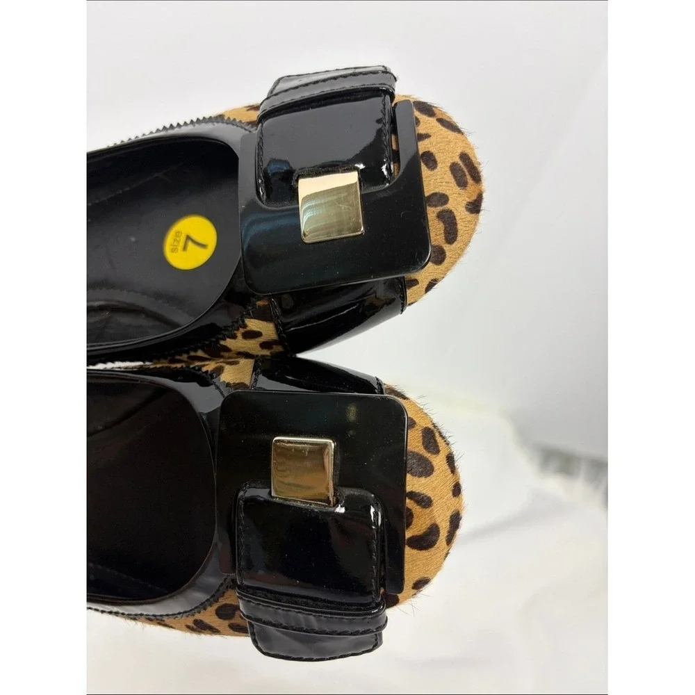 Franco Sarto Leopard Print Patent Leather Ballet Flats Buckle Size 7